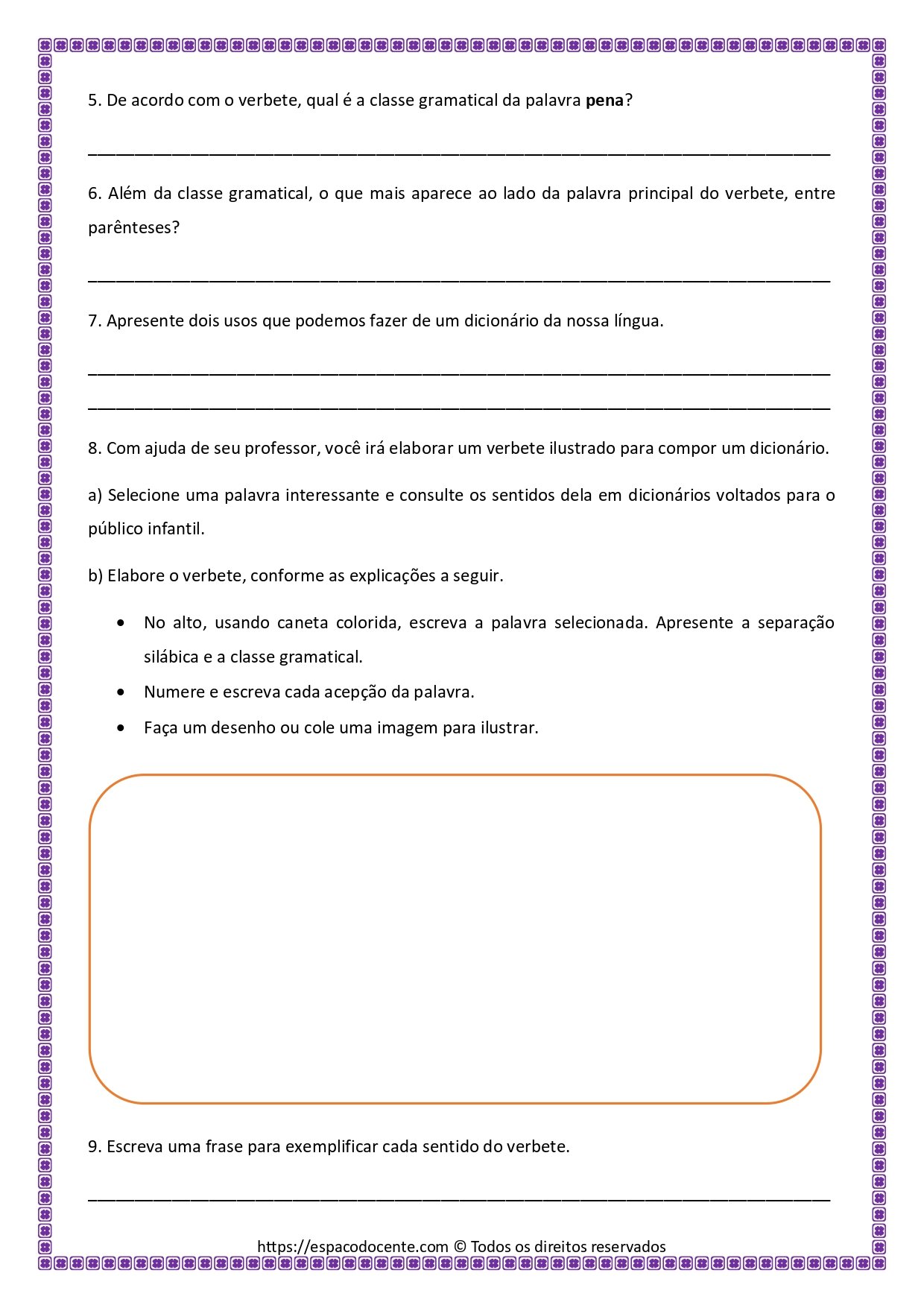 INTERPRETAÇÃO DE TEXTO VERBETE 2º E 3º ANO - ESPAÇO DOCENTE
